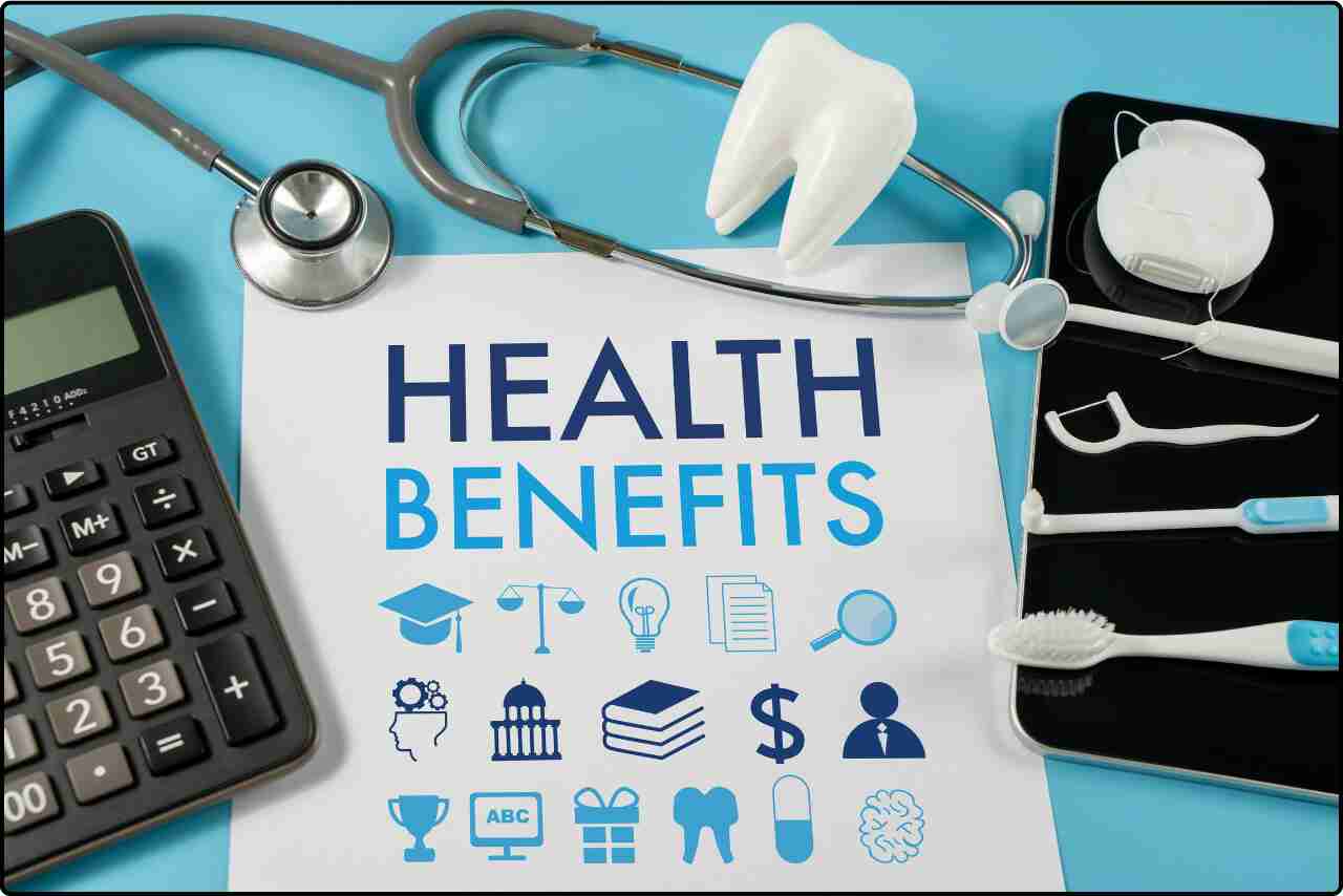 Visual of health insurance plan documents with money and medical protection icons